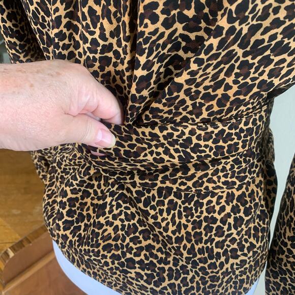 J. Crew Size S Peplum Sara Leopard Print Wrap Top Blouse Black Tan Long Sleeve - Picture 11 of 15